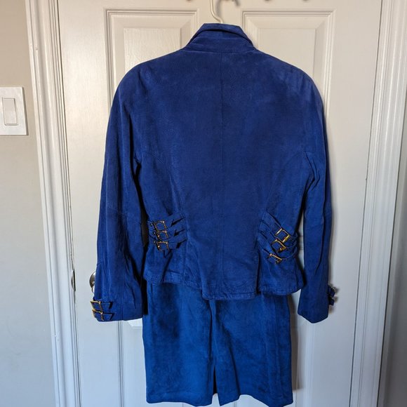 Vintage Danier Suede leather jacket Skirt 2-PC Suit Set, Cobalt Blue , Size S - Picture 4 of 15